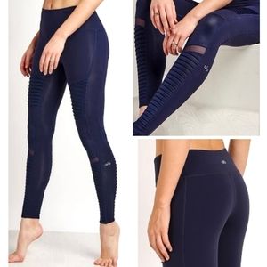 ALO Yoga Moto Legging Blue Mesh Panel